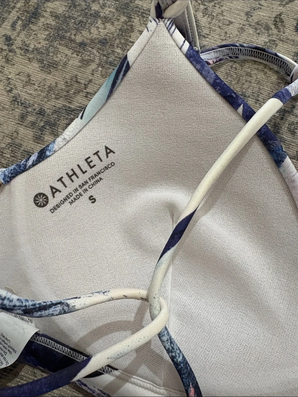 Athleta Abstract Brushstroke Bikini Set in Navy, White - small top - med bottom